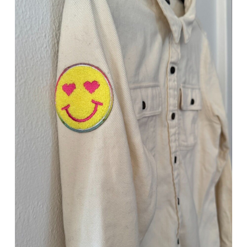 Patagonia Worn Wear Organic Cotton Cream Flannel Shirt Smiley Patch Womens M - Picture 5 of 16